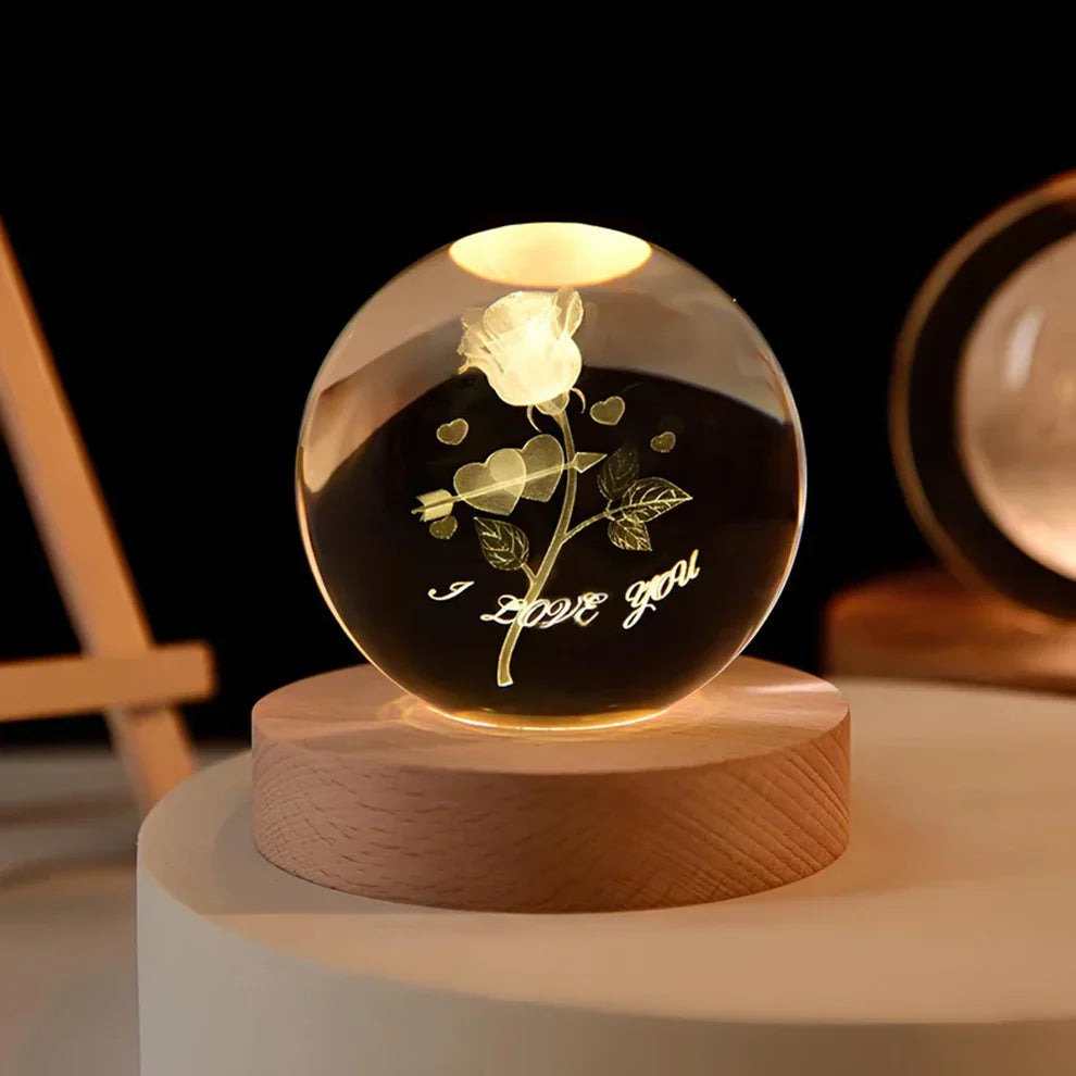 Crystal Ball Night Lamp with 3D Laser Art – Warm White Light for Relaxation & Modern Decor