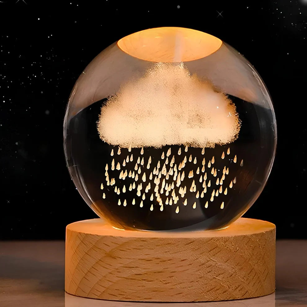 Crystal Ball Night Lamp with 3D Laser Art – Warm White Light for Relaxation & Modern Decor