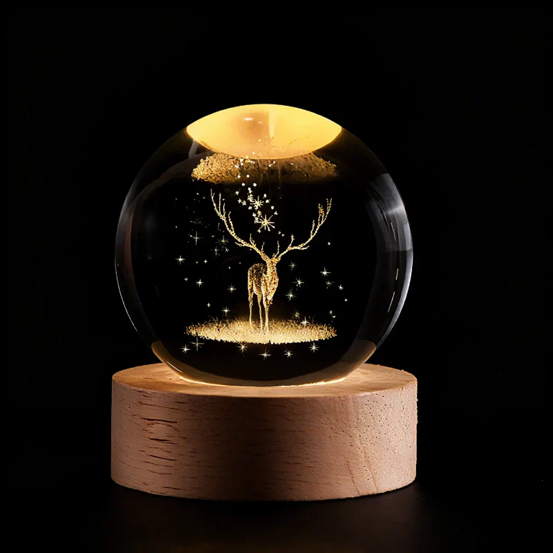 Crystal Ball Night Lamp with 3D Laser Art – Warm White Light for Relaxation & Modern Decor