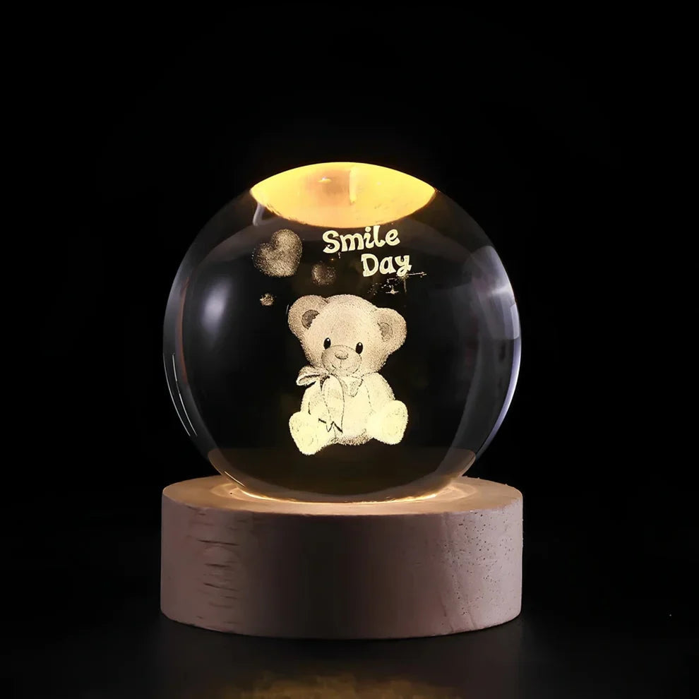 Crystal Ball Night Lamp with 3D Laser Art – Warm White Light for Relaxation & Modern Decor