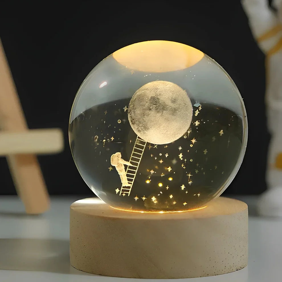 Crystal Ball Night Lamp with 3D Laser Art – Warm White Light for Relaxation & Modern Decor