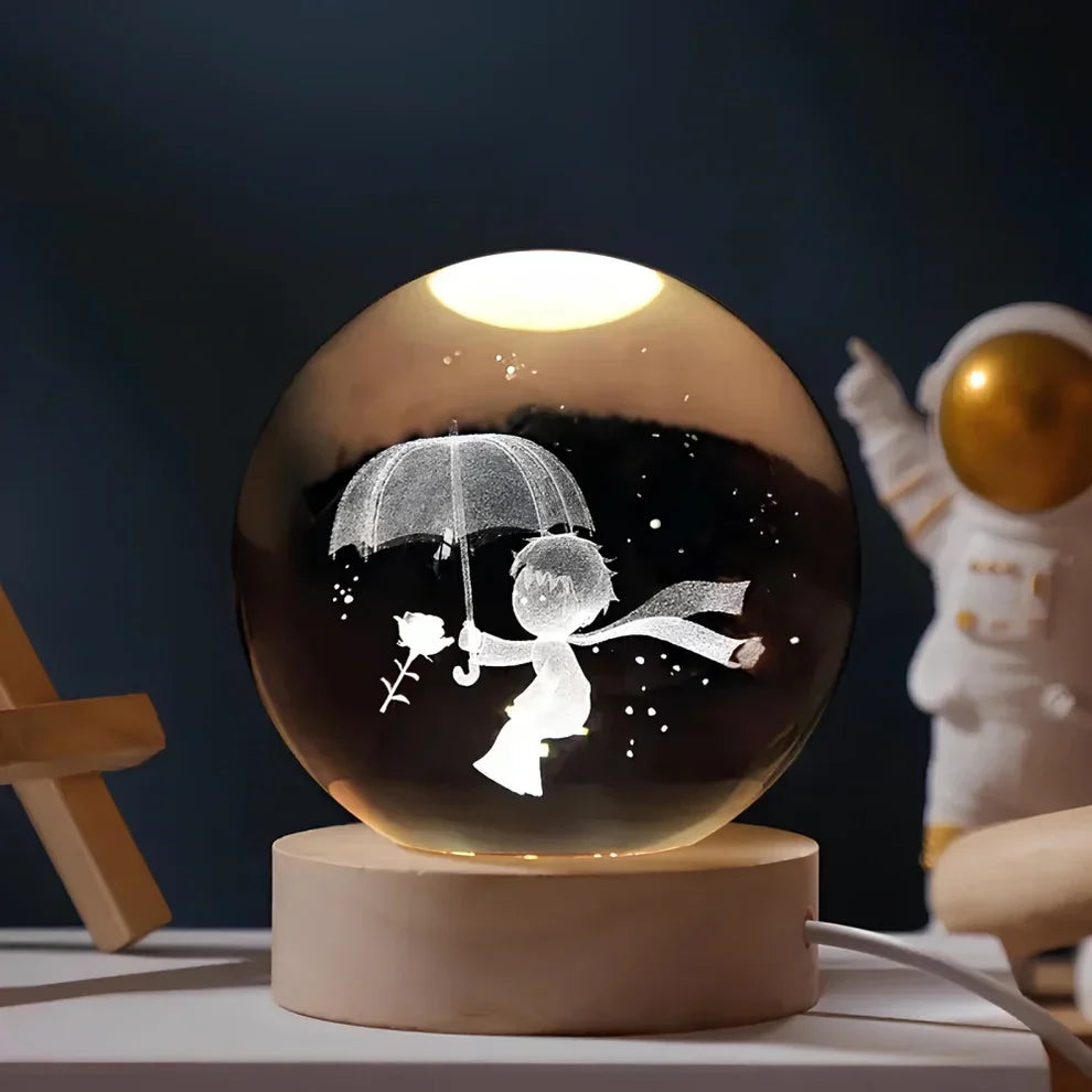 Crystal Ball Night Lamp with 3D Laser Art – Warm White Light for Relaxation & Modern Decor