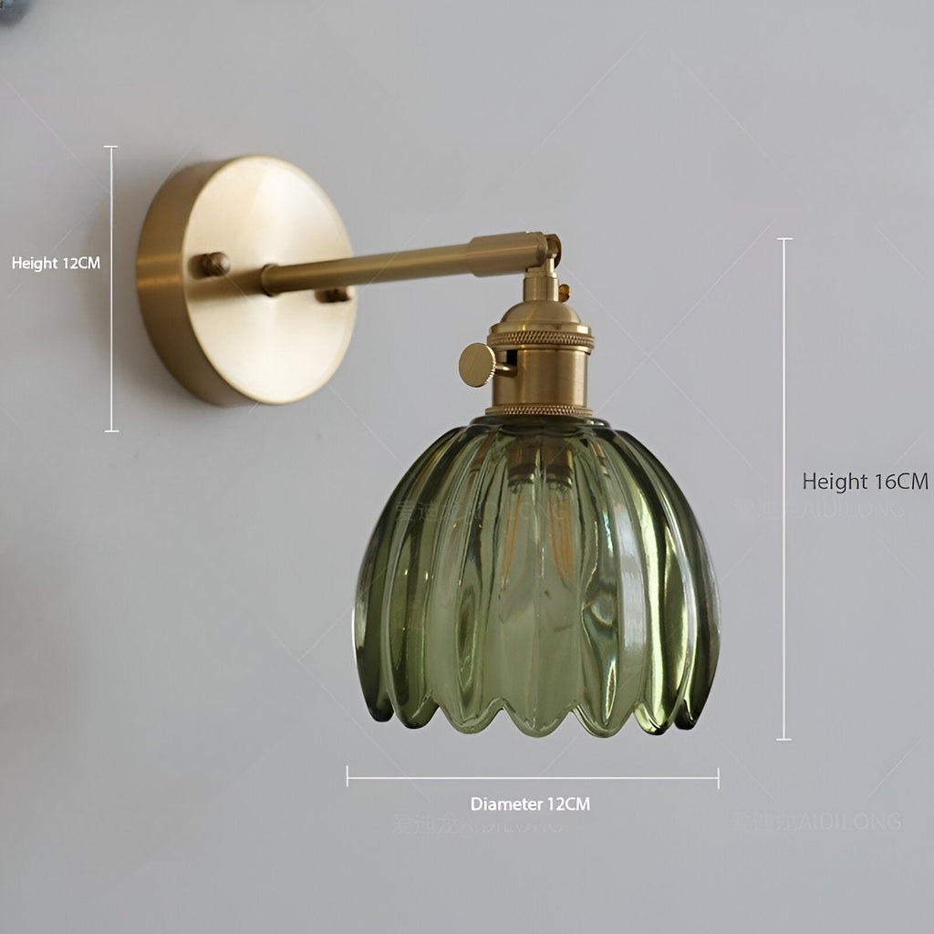 Vintage Brass Tulip Glass Wall Sconce 1-Light