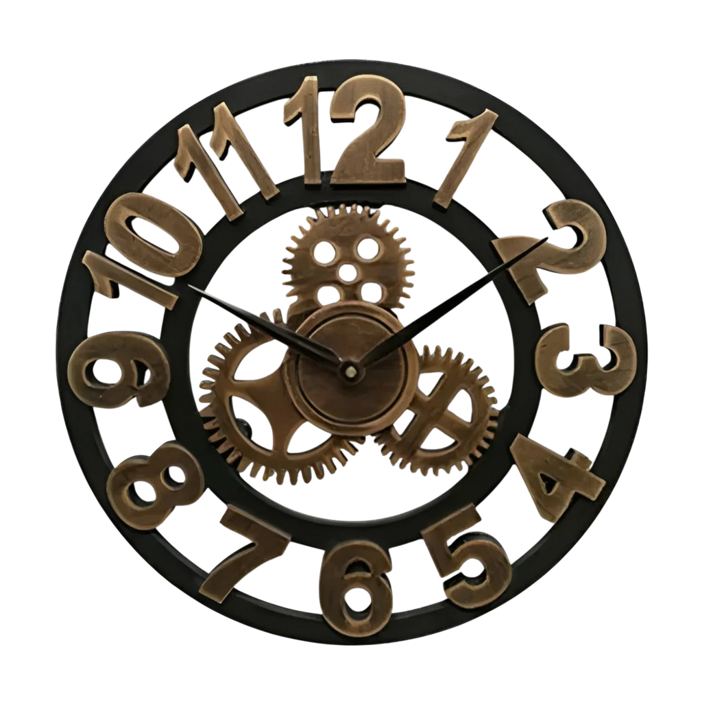 Wall Clock Decorative Industrial Style Metal Finish Gear Design