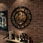 Wall Clock Decorative Industrial Style Metal Finish Gear Design