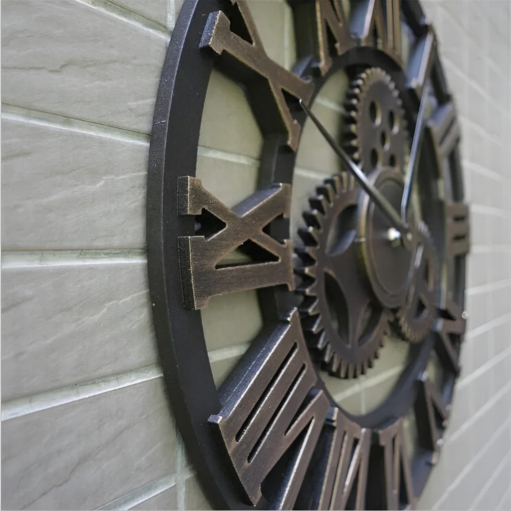 Wall Clock Decorative Industrial Style Metal Finish Gear Design