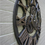 Wall Clock Decorative Industrial Style Metal Finish Gear Design