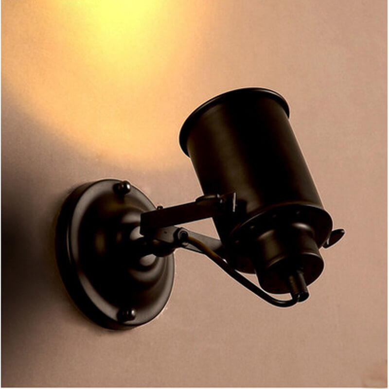 Industrial Wall Light Adjustable Arm Black Wrought Iron Cylindrical Shade