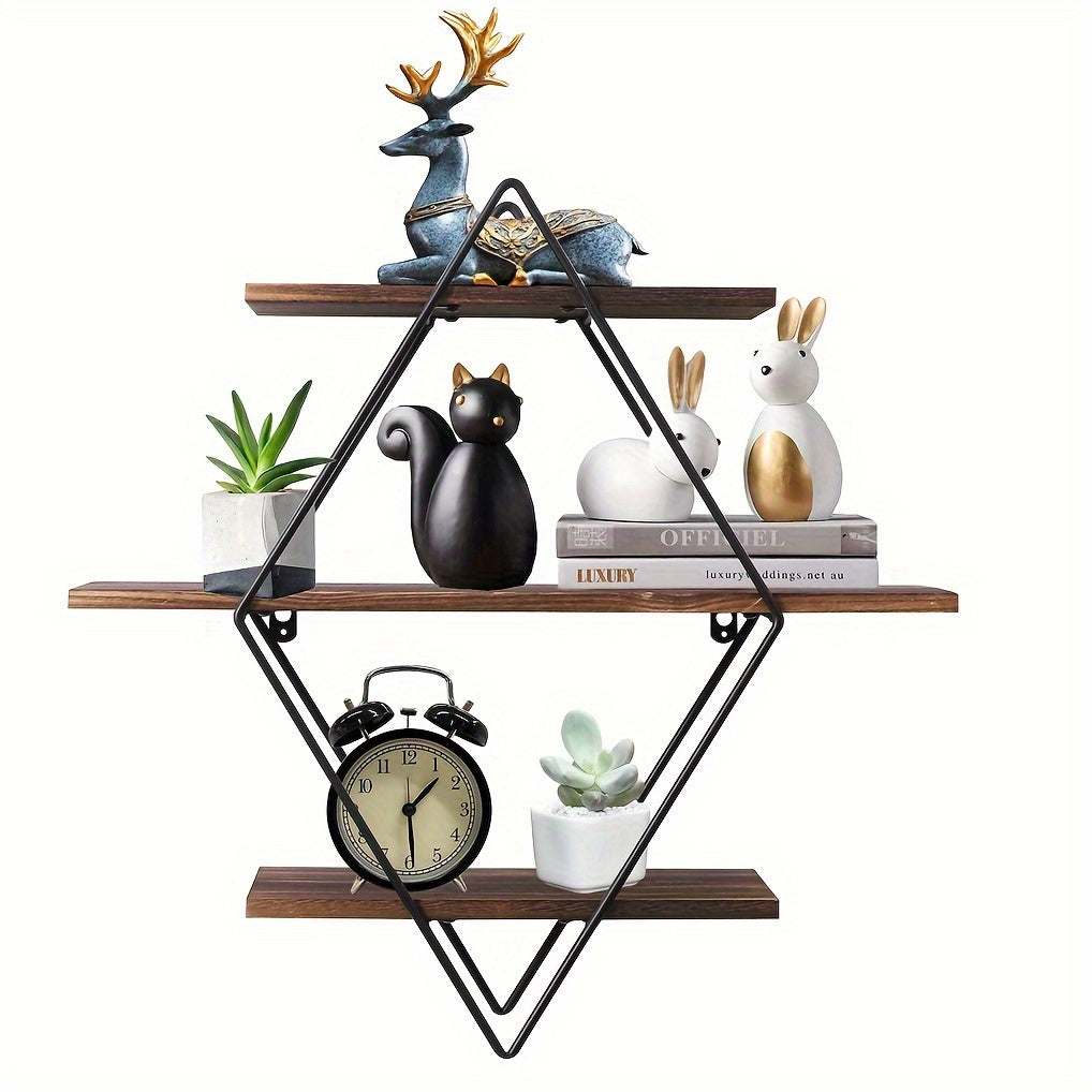 IndustrieEcke: Decorative Wall Shelf – Robust, Modern & Floating in Vintage Style with Diamond Structure for Living Room