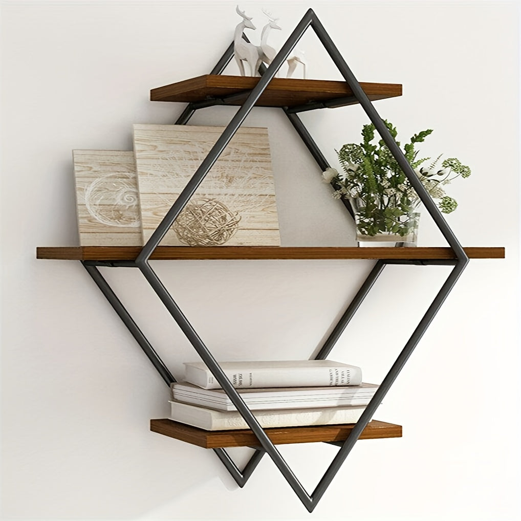 IndustrieEcke: Decorative Wall Shelf – Robust, Modern & Floating in Vintage Style with Diamond Structure for Living Room