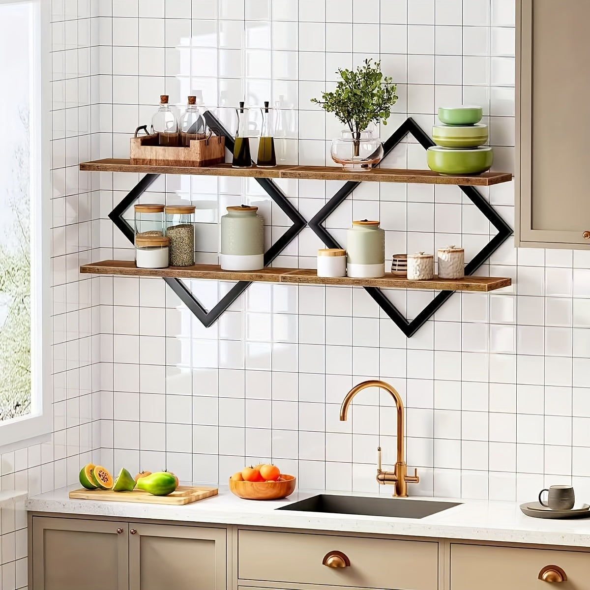 IndustroSatz: Decorative Wall Shelves – Robust, Durable & Floating in Loft Look for Kitchen & Dining Room