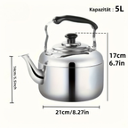 InoxGrande: Robust Stainless Steel Kettle 5 Liters, Compatible with Induction & Gas – for Restaurant & Home