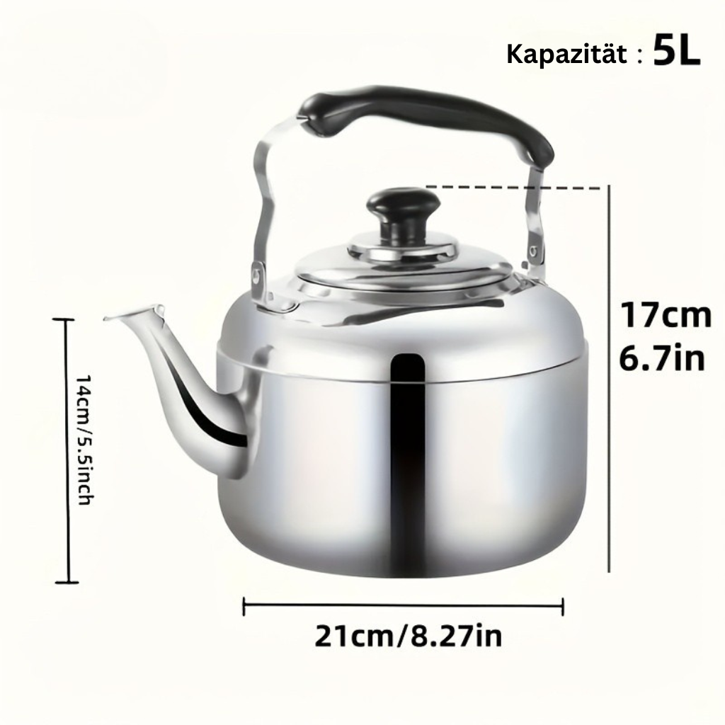 InoxGrande: Robust Stainless Steel Kettle 5 Liters, Compatible with Induction & Gas – for Restaurant & Home