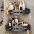 IntelligenteEcke: Bathroom Wall Shelves – Modern 2-Piece Set Made of Plastic, Floating & Space-Saving Without Drilling for Shower & Toilet