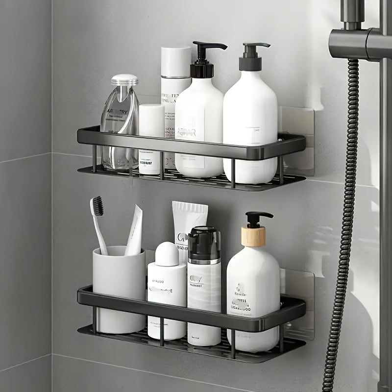 IntelligentStorage: Wall Shelf Bathroom – Large Plastic Shelf, Decorative & Hanging Without Drilling for Kitchen & Guest Toilet