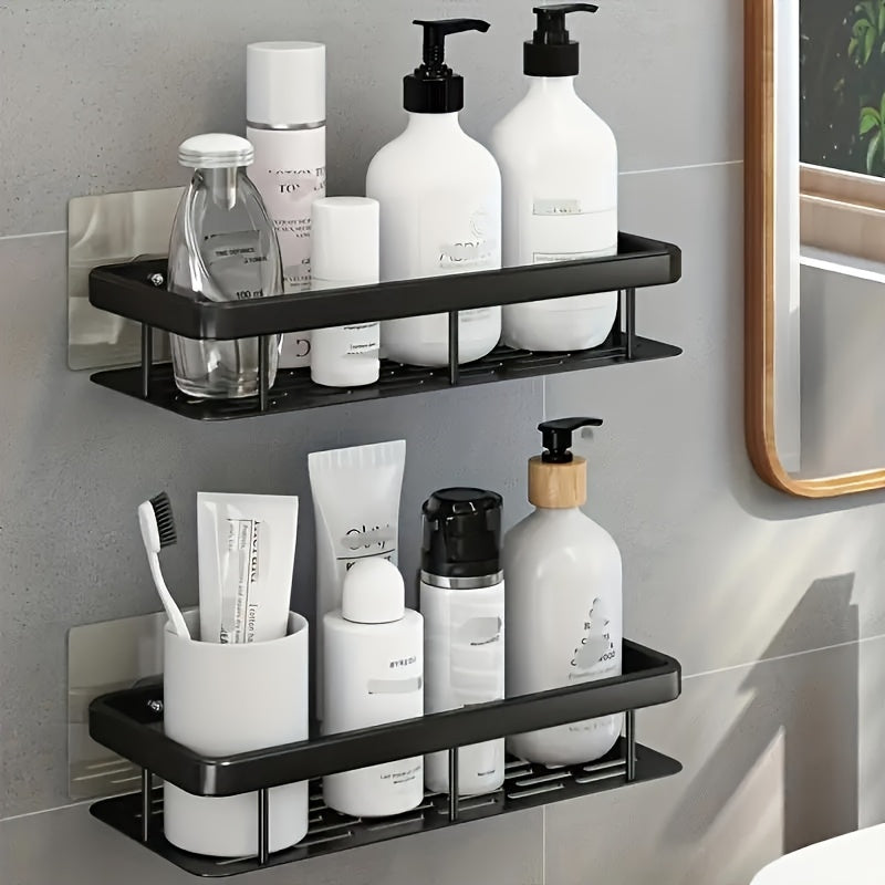 IntelligentStorage: Wall Shelf Bathroom – Large Plastic Shelf, Decorative & Hanging Without Drilling for Kitchen & Guest Toilet