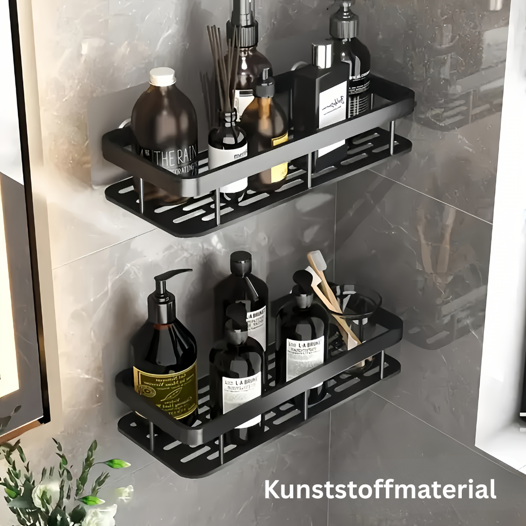 IntelligentStorage: Wall Shelf Bathroom – Large Plastic Shelf, Decorative & Hanging Without Drilling for Kitchen & Guest Toilet