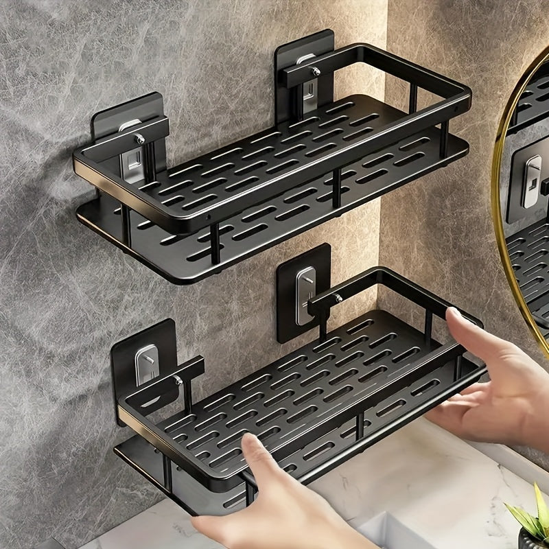 IntelligentStorage: Wall Shelf Bathroom – Large Plastic Shelf, Decorative & Hanging Without Drilling for Kitchen & Guest Toilet