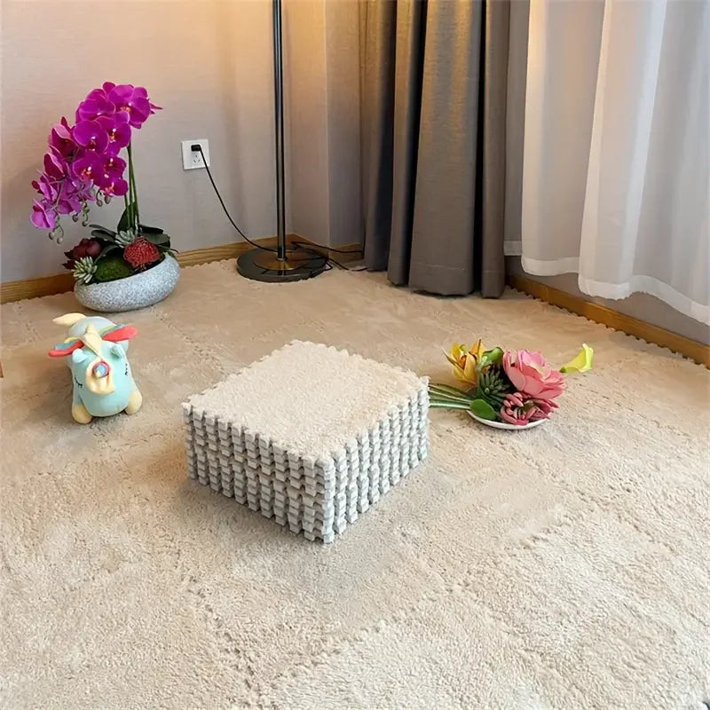 Floor Mat Interlocking Foam Plush Soft Surface Puzzle Design 12 Piece Set