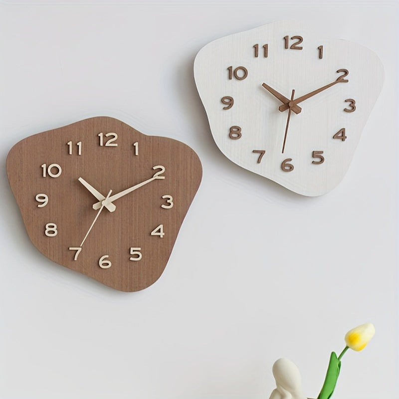 Wall Clock Wood Irregular Frame Quiet Movement Battery Powered Indoor
