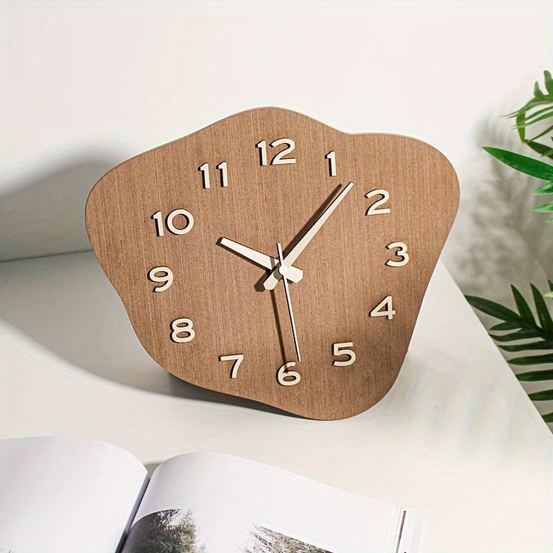 Wall Clock Wood Irregular Frame Quiet Movement Battery Powered Indoor
