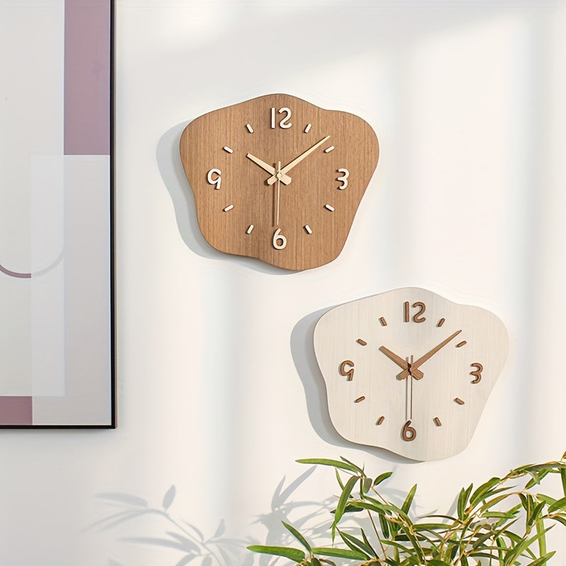 Wall Clock Wood Irregular Frame Quiet Movement Battery Powered Indoor