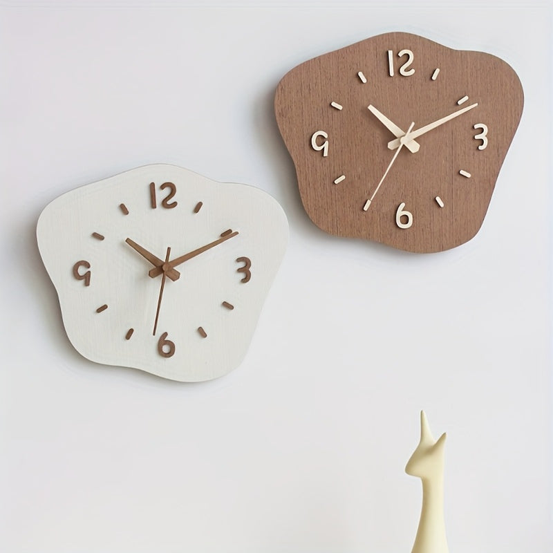 Wall Clock Wood Irregular Frame Quiet Movement Battery Powered Indoor