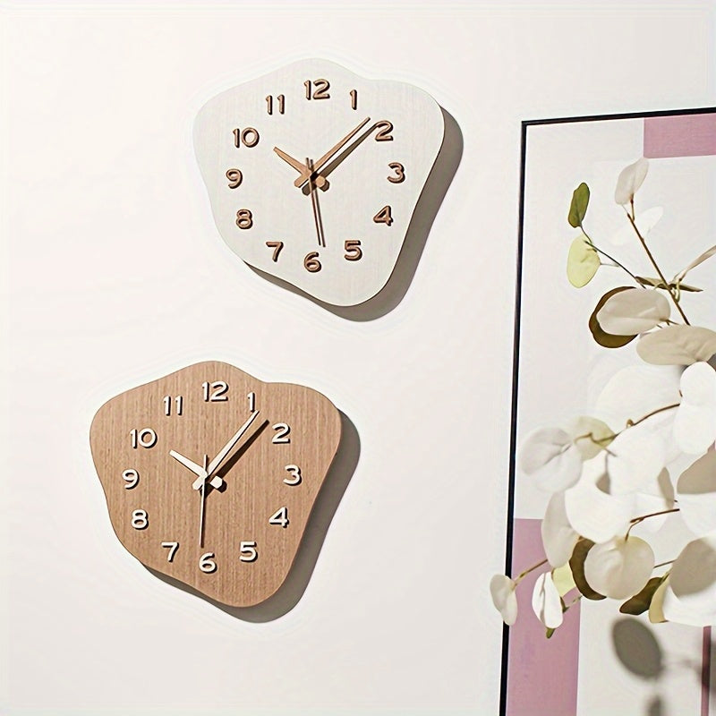 Wall Clock Wood Irregular Frame Quiet Movement Battery Powered Indoor
