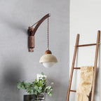 Japanese Wabi-Sabi Wood Glass Dome Wall Sconce Lamp 1-Light