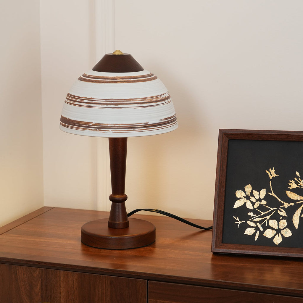 Retro Ceramic and Wood Table Lamp 9.1"