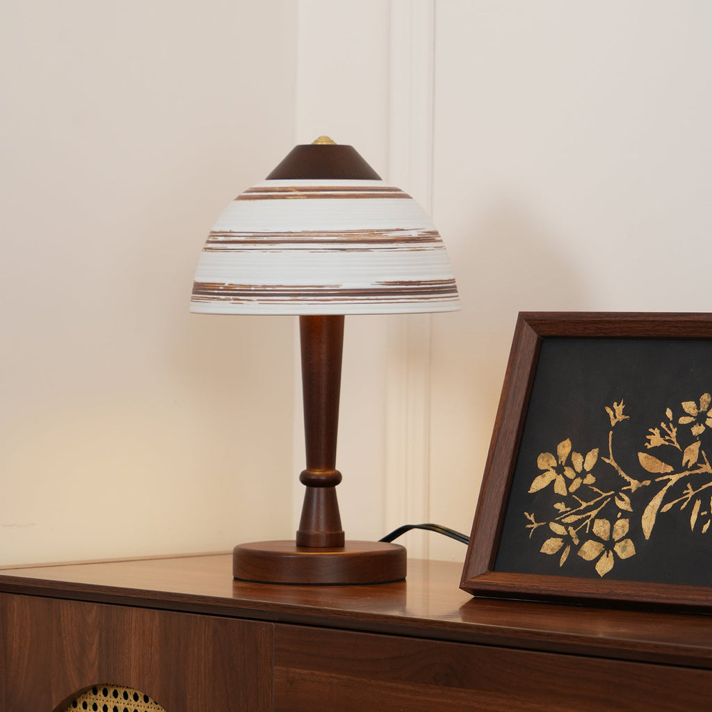 Retro Ceramic and Wood Table Lamp 9.1"