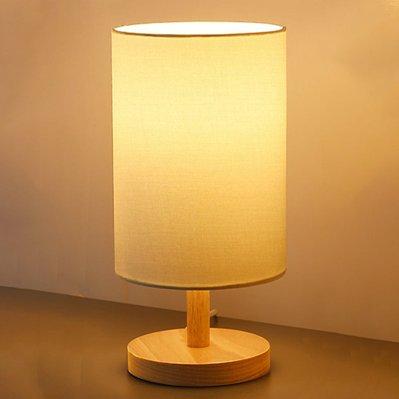 Japanese Style Wood Table Lamp with Fabric Shade – Elegant Bedside Table Lamp for Living Room and Bedroom