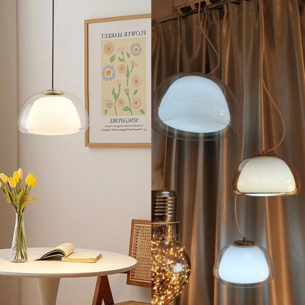 Jellura: Pendant Light made of White Glass with Diffuser in Modern Jelly Shape – for Stylish Room Lighting
