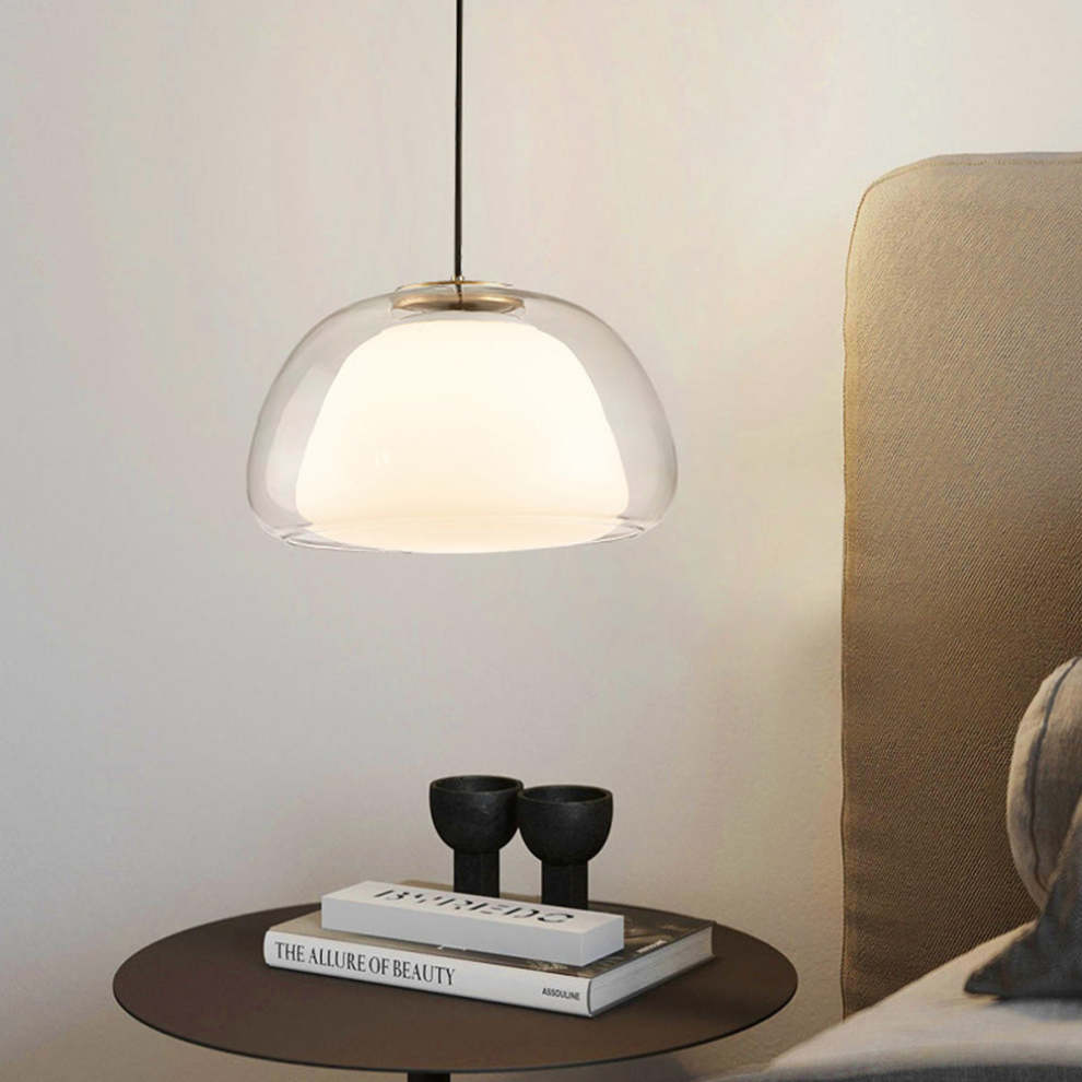 Jellura: Pendant Light made of White Glass with Diffuser in Modern Jelly Shape – for Stylish Room Lighting
