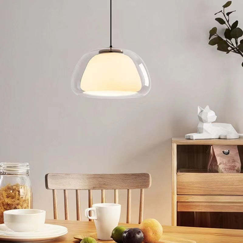 Jellura: Pendant Light made of White Glass with Diffuser in Modern Jelly Shape – for Stylish Room Lighting