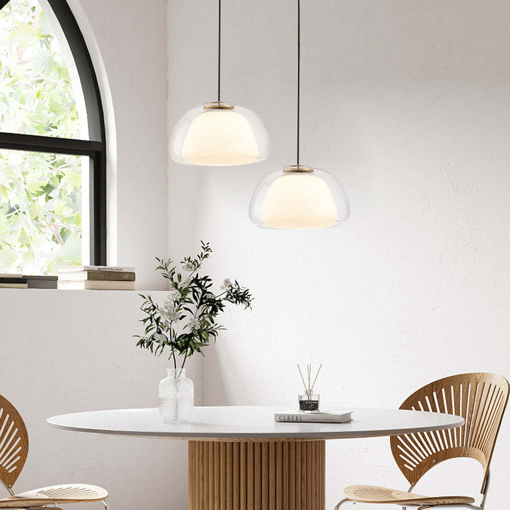 Jellura: Pendant Light made of White Glass with Diffuser in Modern Jelly Shape – for Stylish Room Lighting