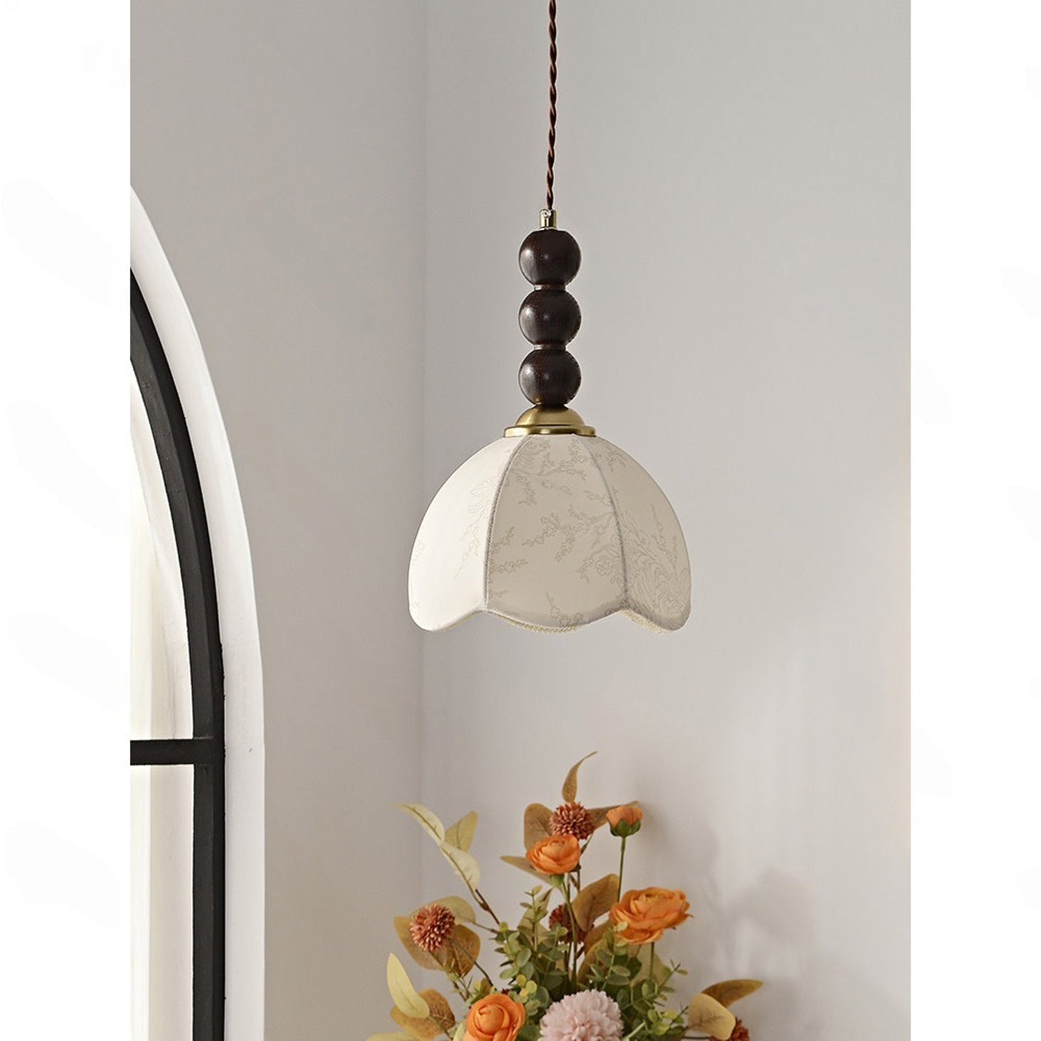 Stacked Wood Bead Mini Pendant Lamp