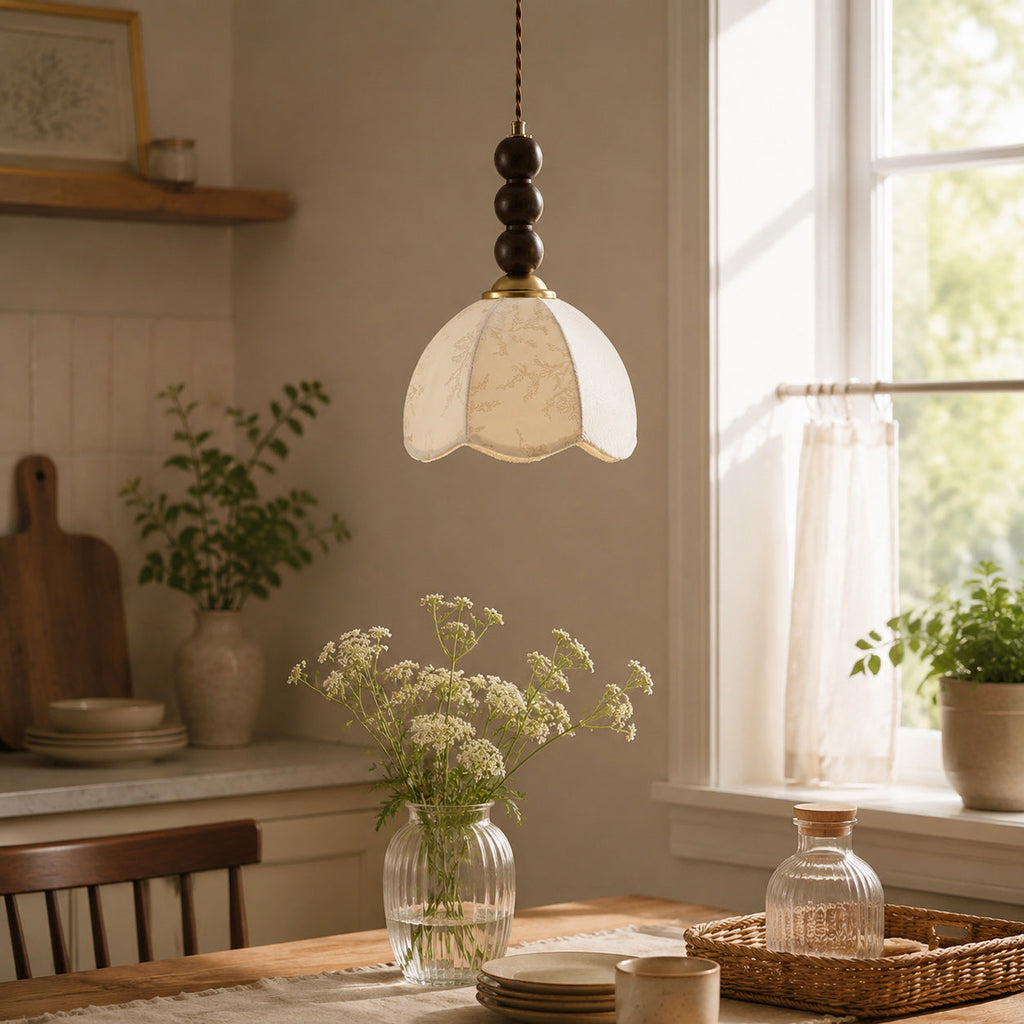 Stacked Wood Bead Mini Pendant Lamp