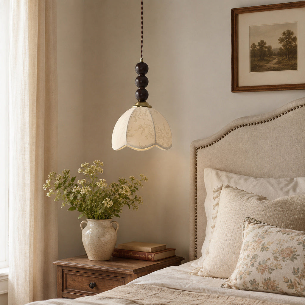 Stacked Wood Bead Mini Pendant Lamp