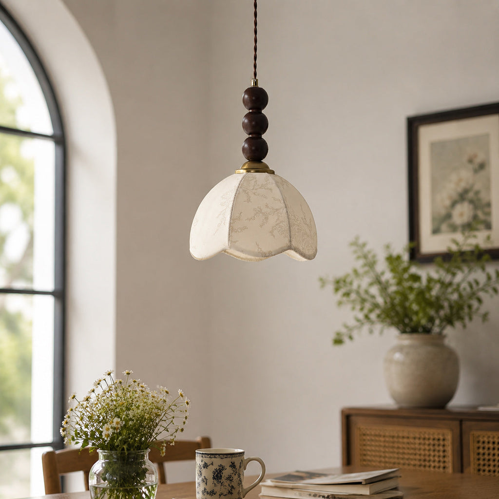 Stacked Wood Bead Mini Pendant Lamp