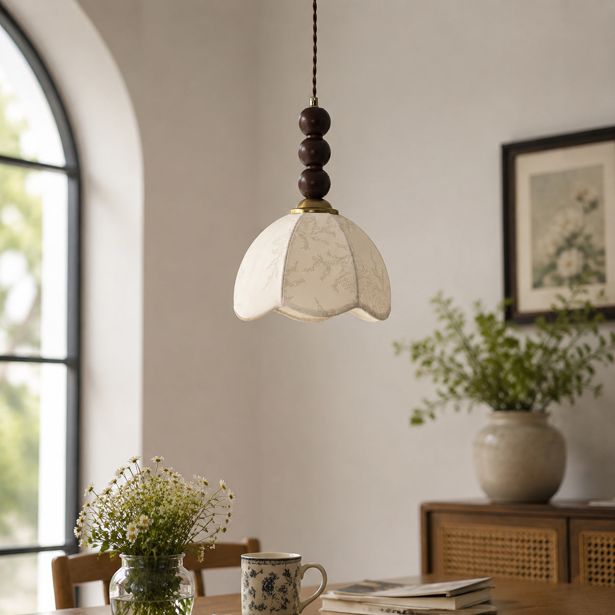 Stacked Wood Bead Mini Pendant Lamp