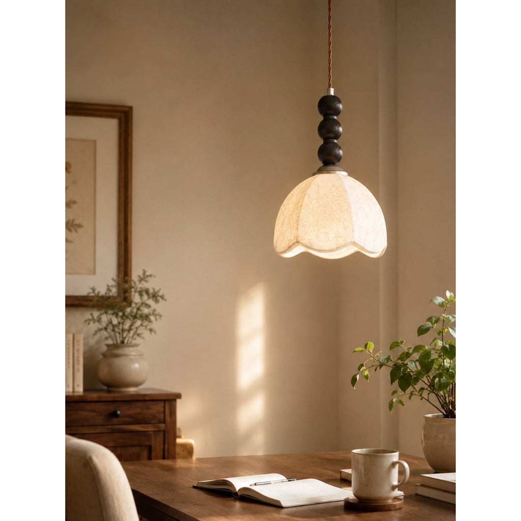 Stacked Wood Bead Mini Pendant Lamp