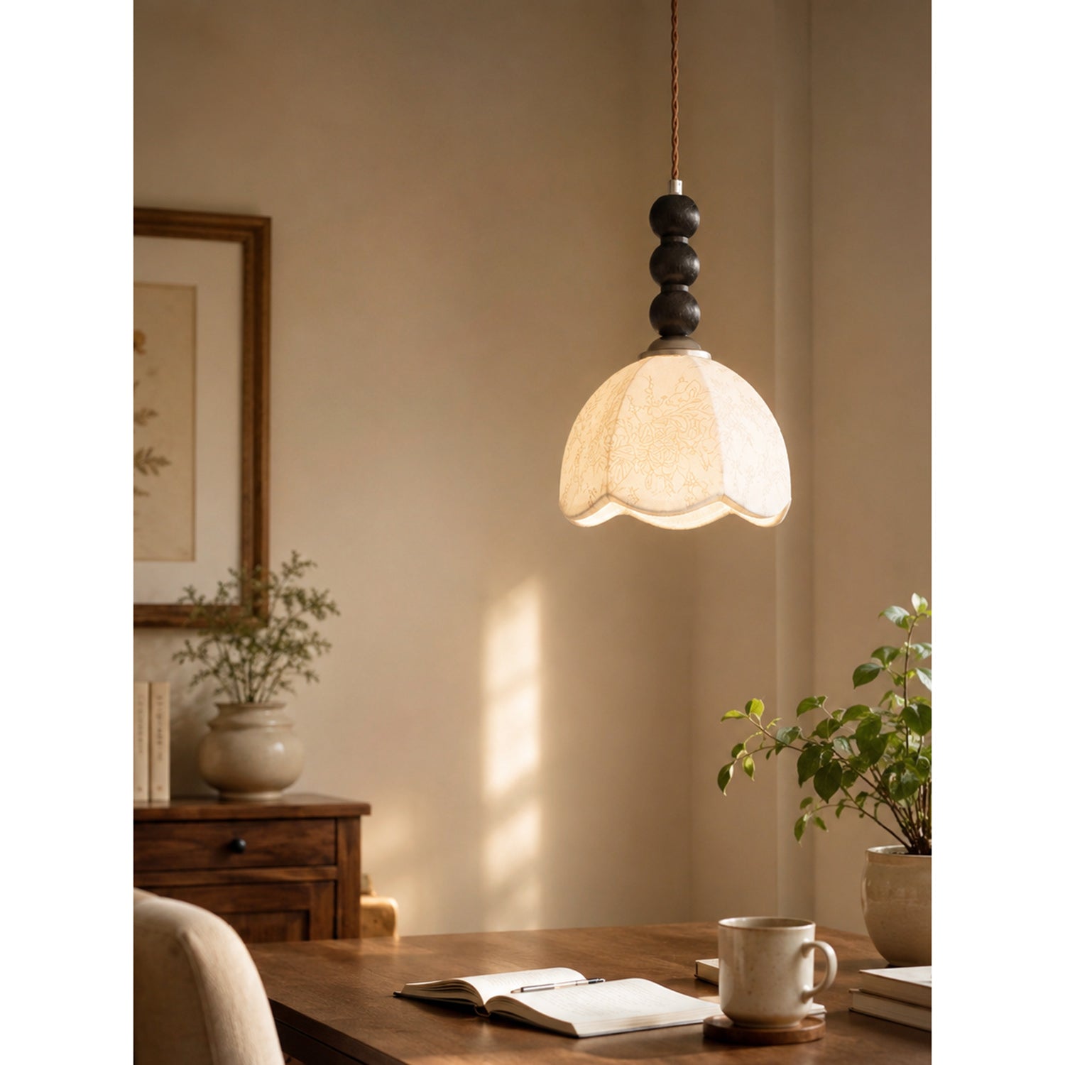 Stacked Wood Bead Mini Pendant Lamp