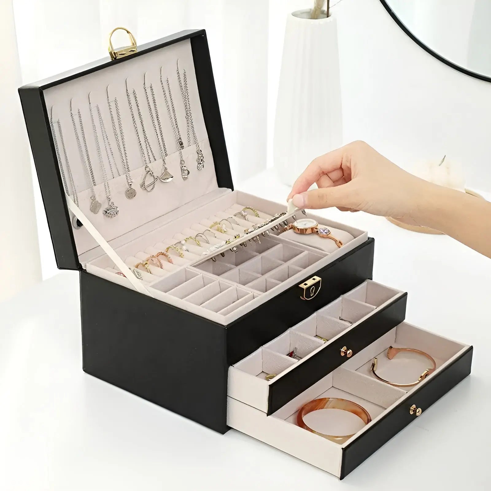 Jewelry Box, Multi Layer Design, Multiple Compartments, Drawer Storage