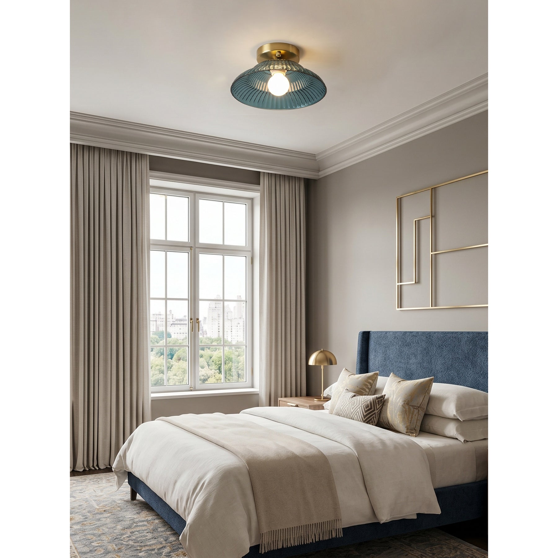 Ribbed Glass Semi-Flush Ceiling Light