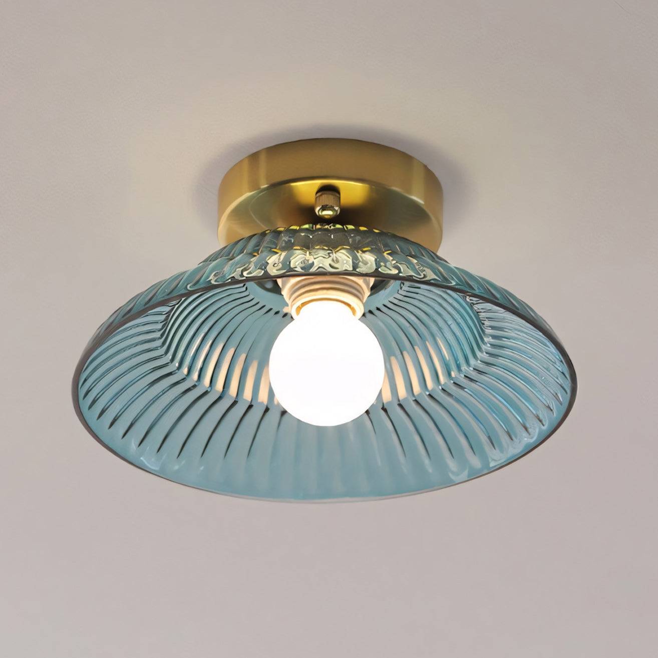 Ribbed Glass Semi-Flush Ceiling Light