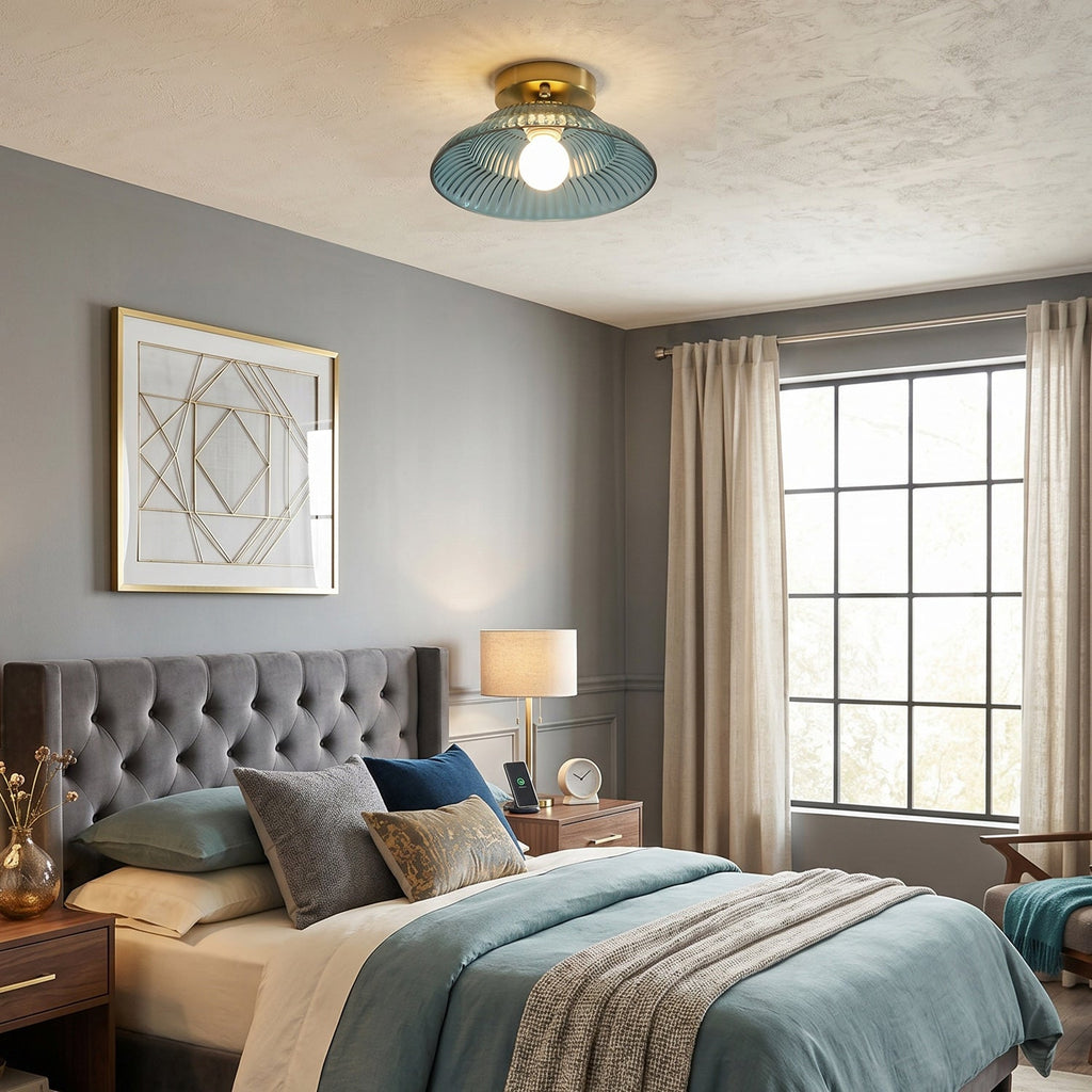 Ribbed Glass Semi-Flush Ceiling Light