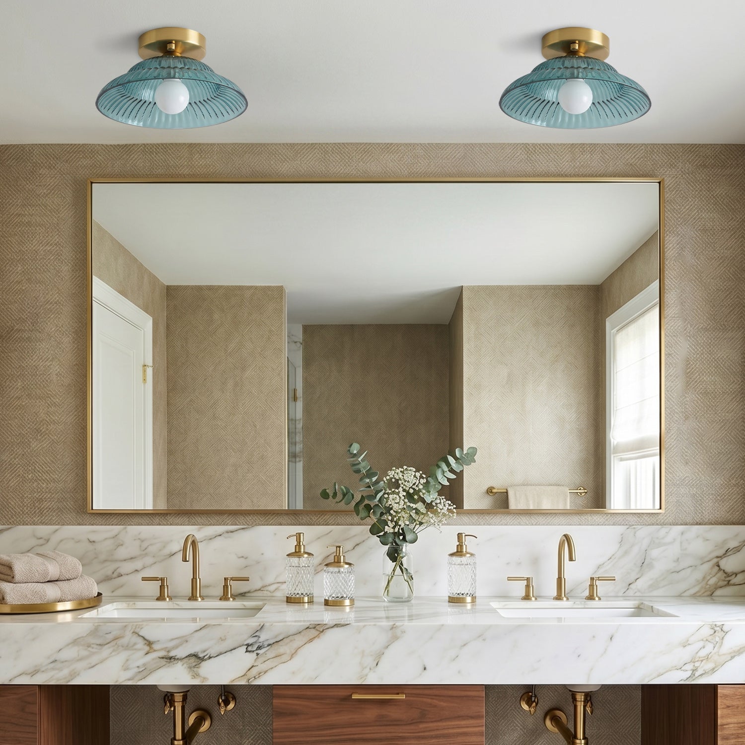 Ribbed Glass Semi-Flush Ceiling Light