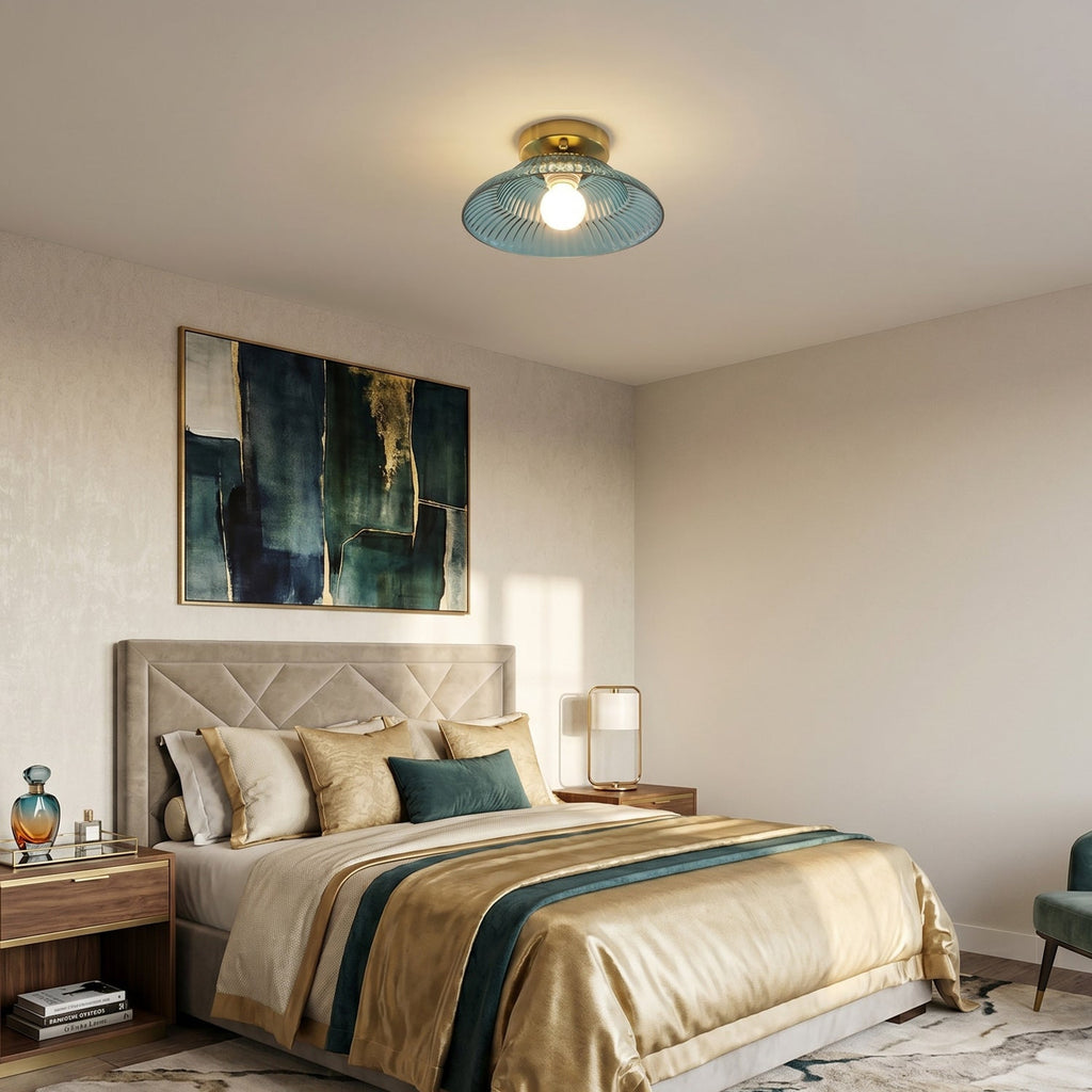 Ribbed Glass Semi-Flush Ceiling Light