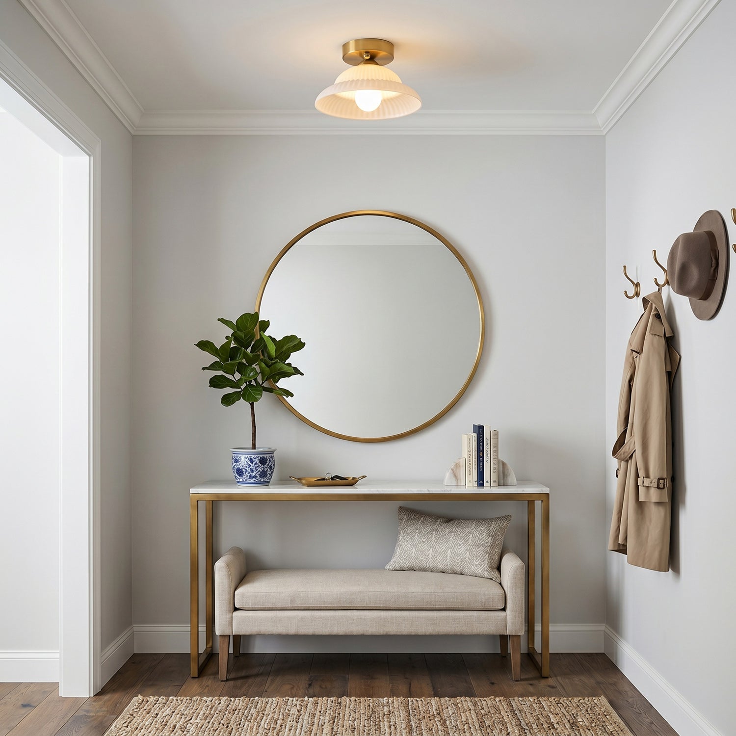 Ribbed Glass Semi-Flush Ceiling Light